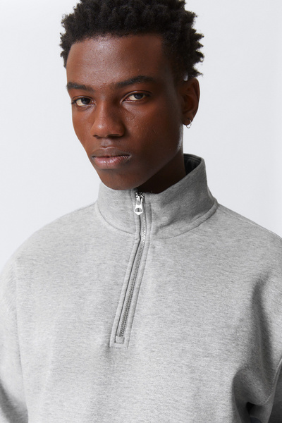 relaxed heavy half zip sweater - Light Grey | Weekday WW