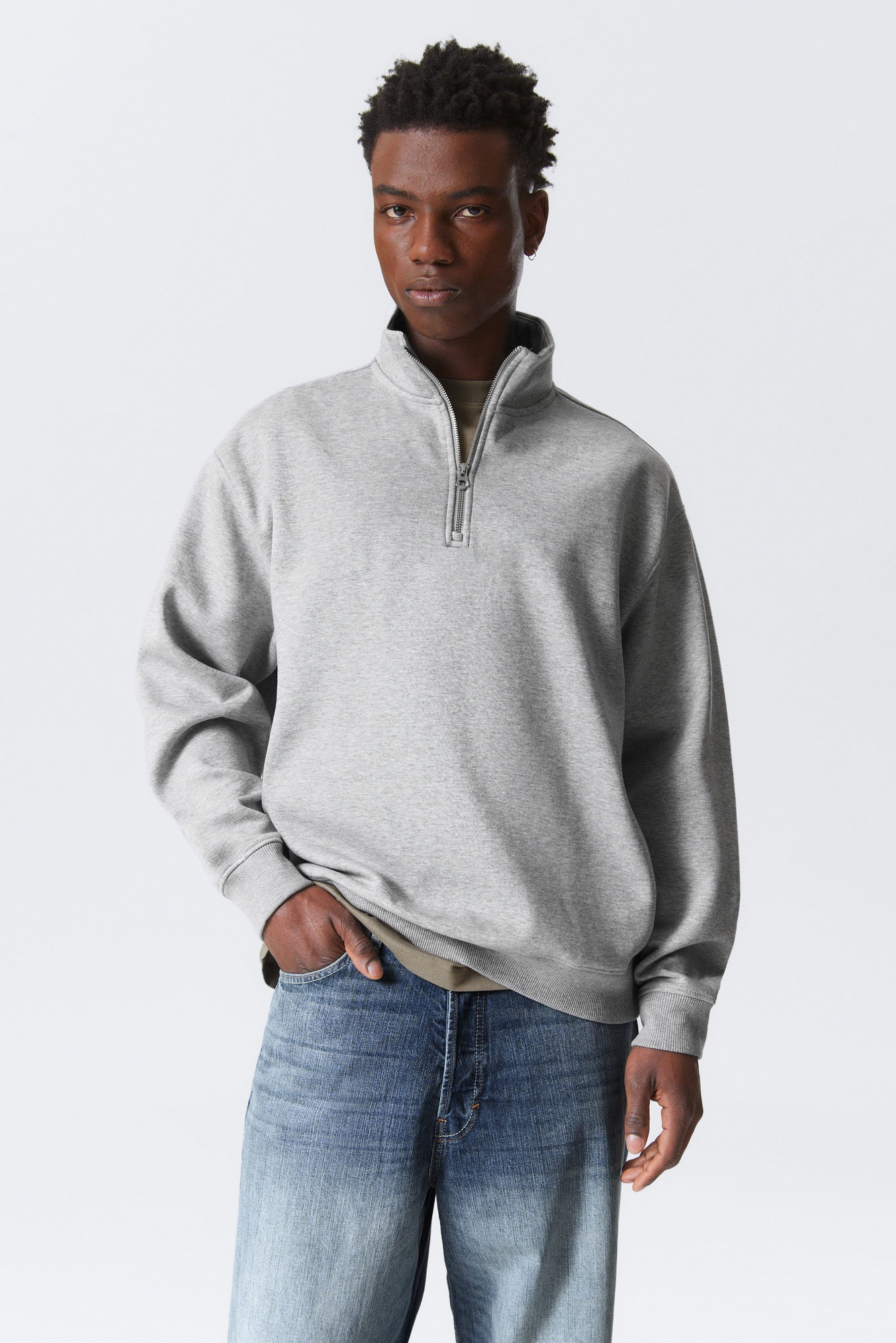 NEE HALF ZIP SWEAT Lサイズ 新品未開封 relaxed heavy half zip sweater - Light Grey | Weekday WW