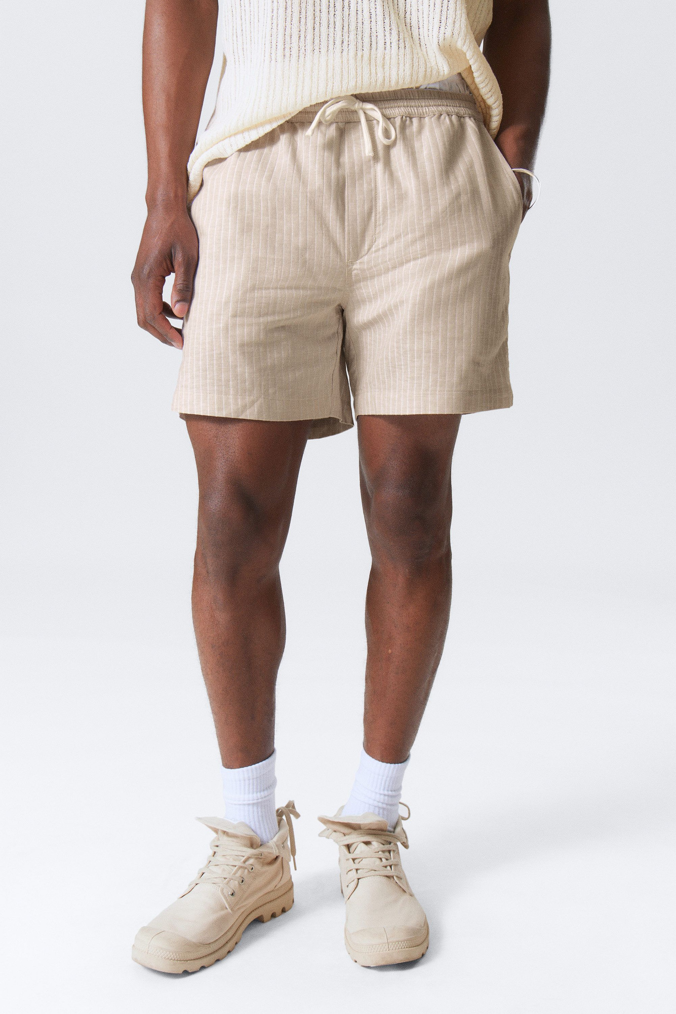 striped linen blend shorts - Beige Stripe | Weekday WW