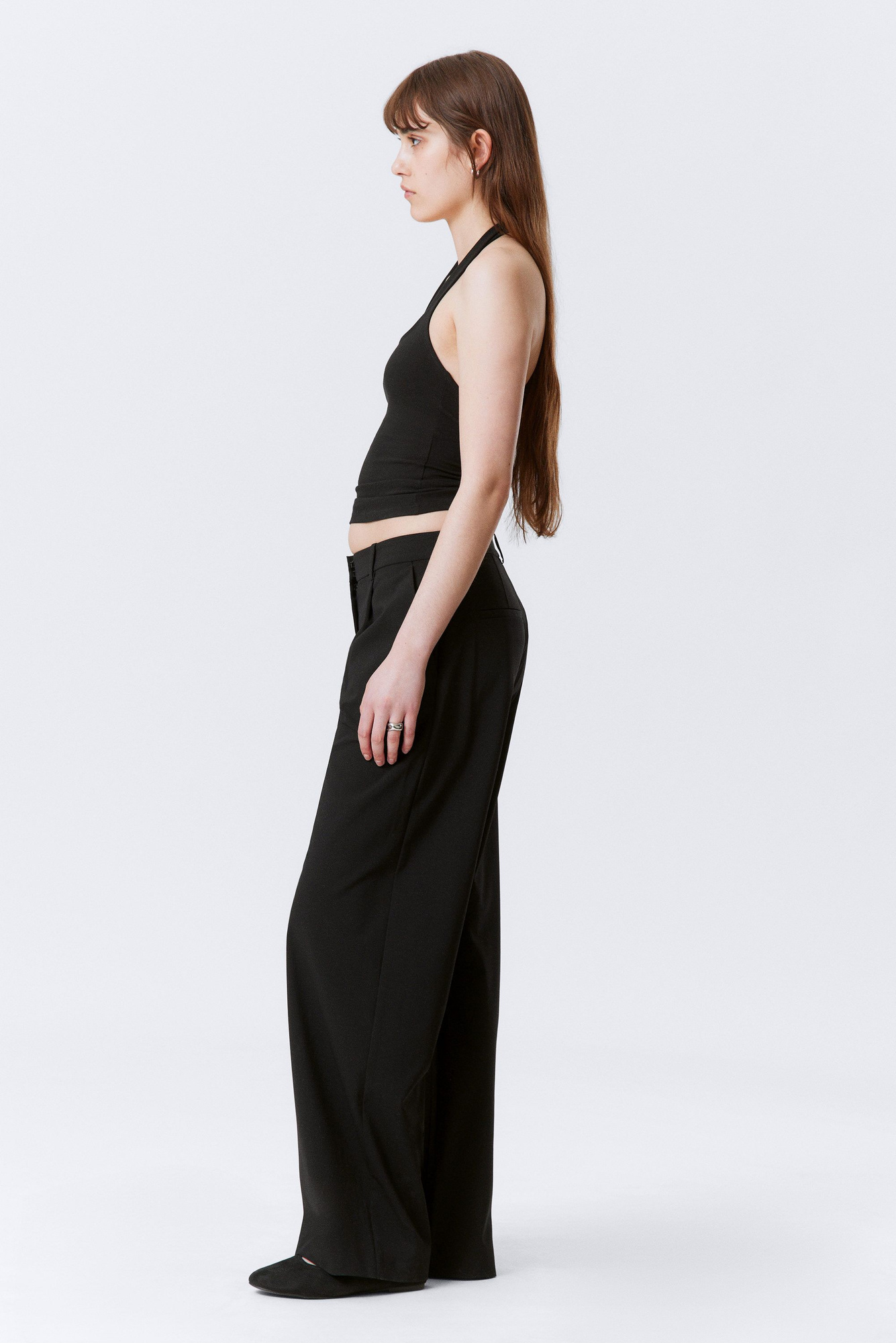 BLACK LOOSE STRAIGHT SLACKS 2912P スラックス WTXUE Trousers Formal Suit With Slanted Pockets Straight