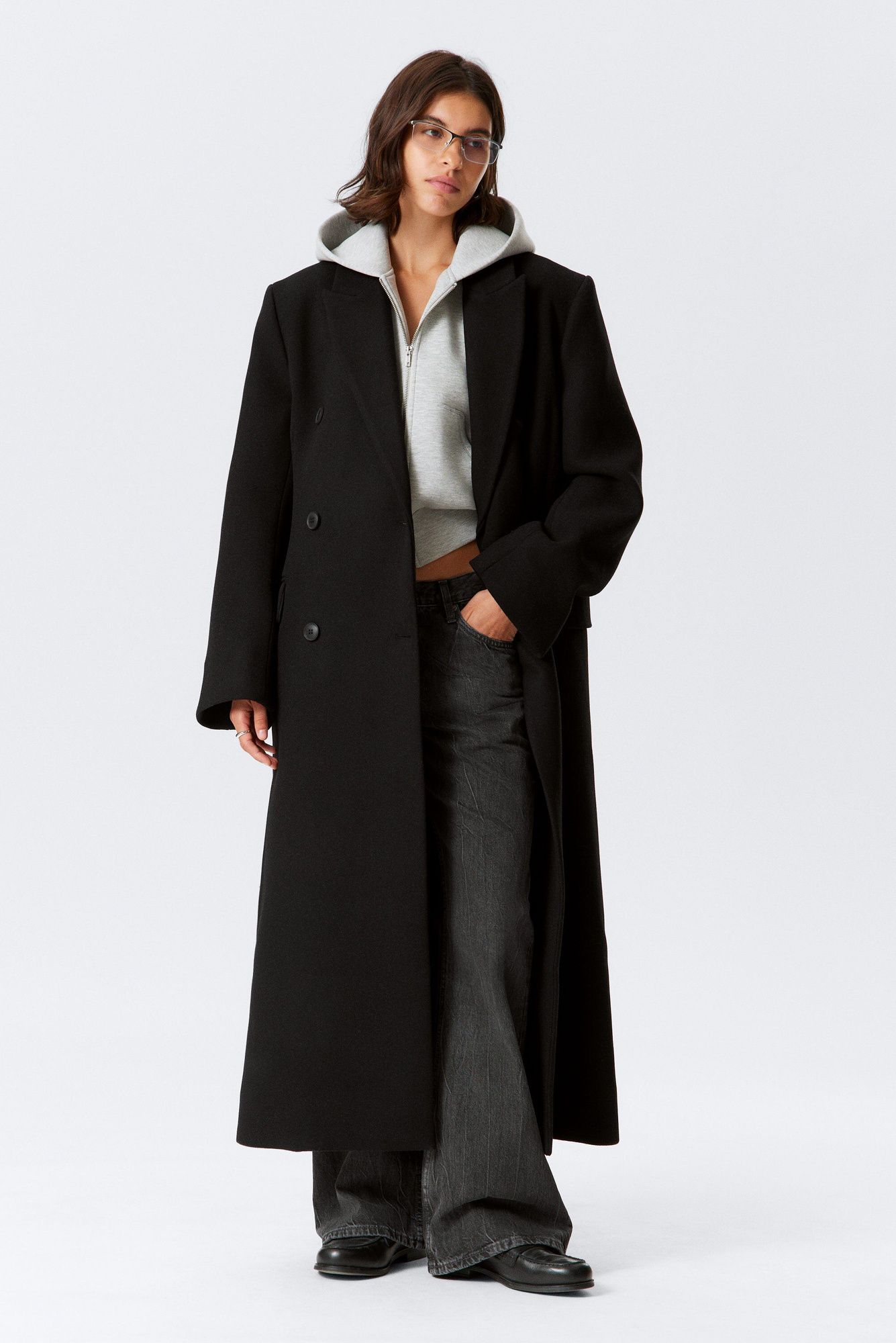 oversized double-breasted wool-blend coat - Black | Weekday WW