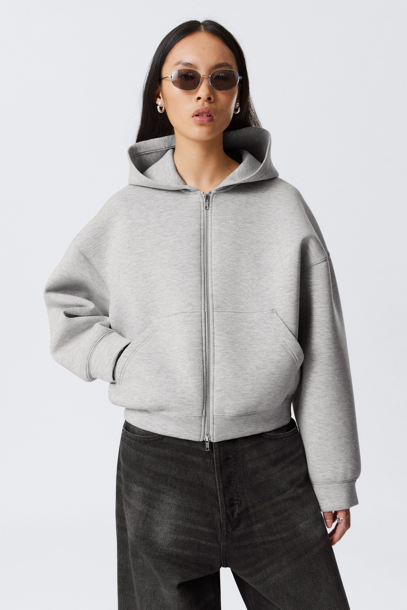oversized scuba zip-hoodie - Grey Melange | Weekday WW