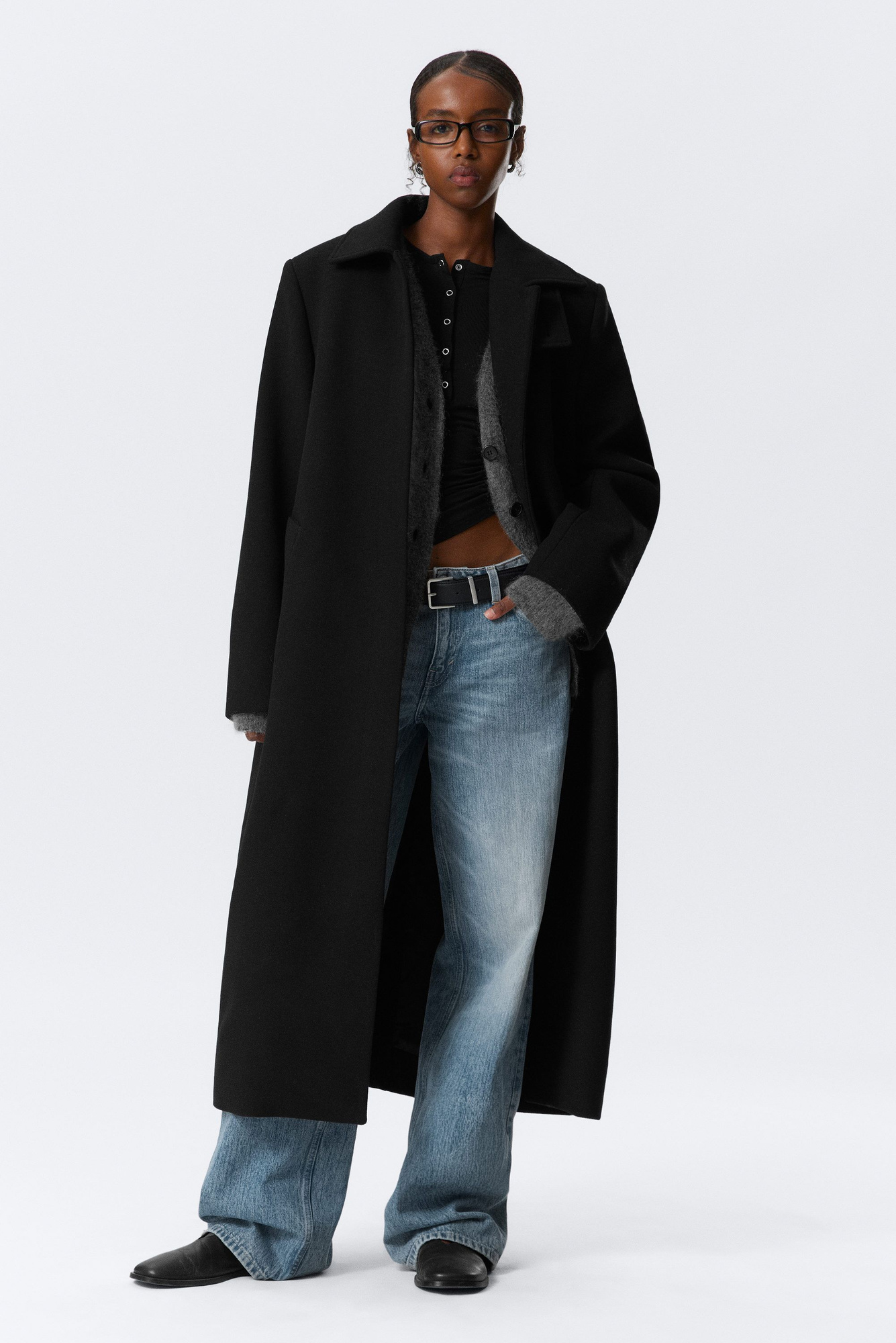 ジャケット・アウター Oversized Wool Double Long Coat - Black Long Wool Maxi Coat, Black Wool Coat Women, Swing Wool