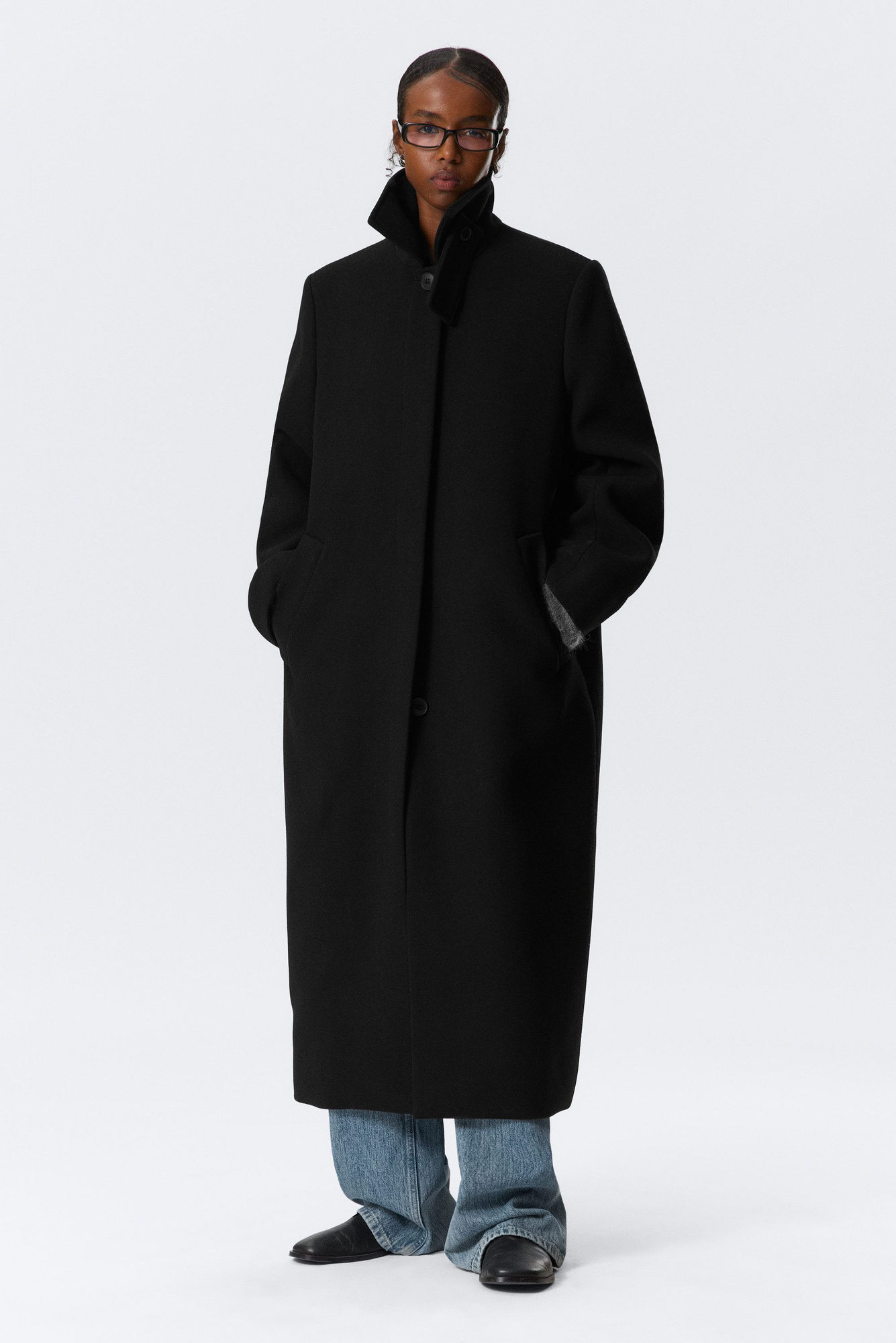 ジャケット・アウター Oversized Wool Double Long Coat - Black long oversized wool-blend coat - Black | Weekday WW