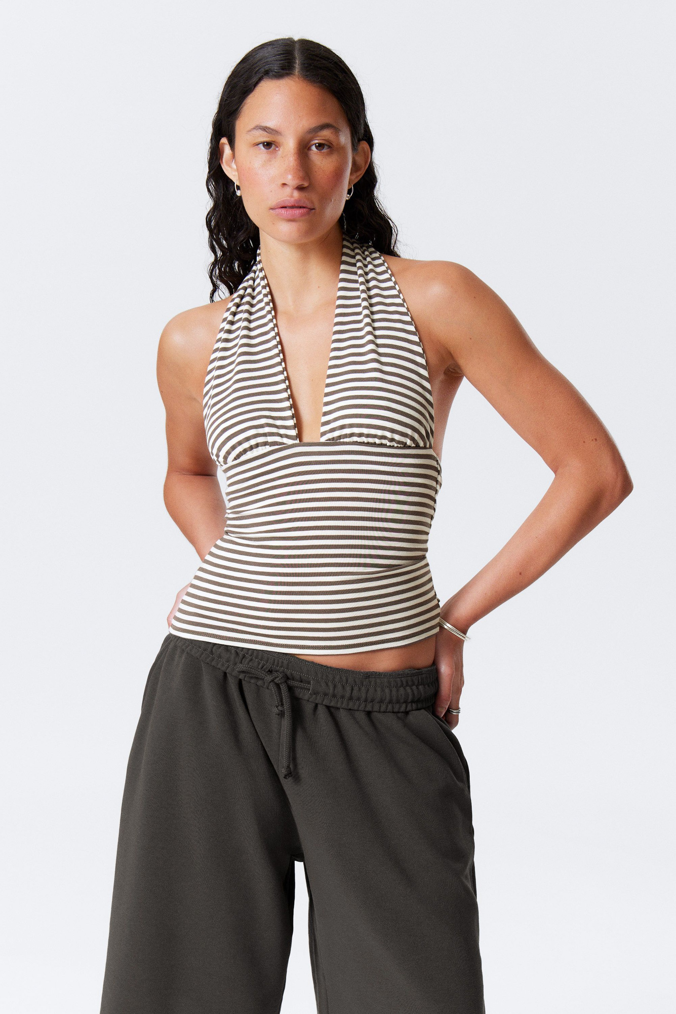 deep halterneck top - Dark Mole & White Stripes | Weekday GB
