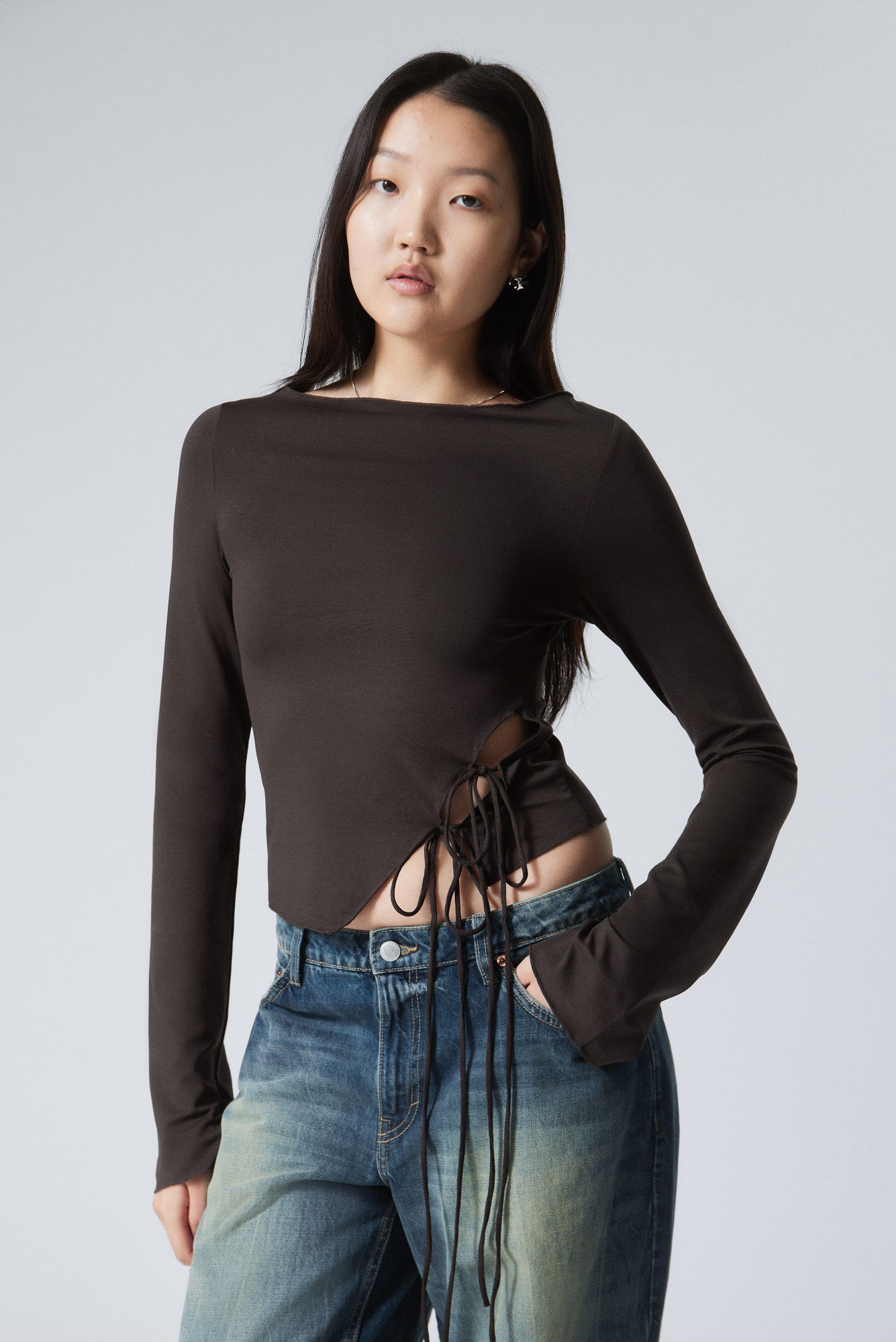 side tie top - Dark Brown | Weekday WW