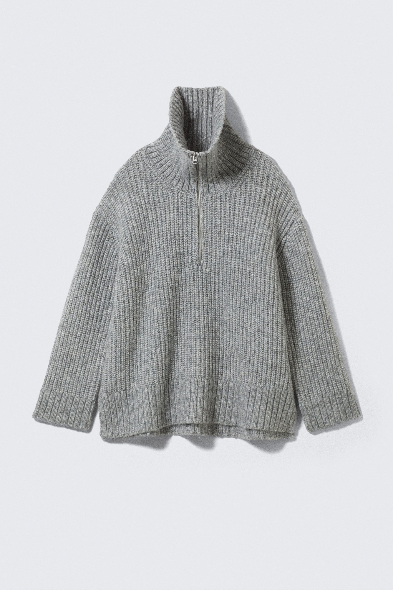 [RECTO] / ☆ 24FW TURTLE NECK FLOWING KNIT CAPE/MELANGE GREY rib-knit half-zip turtleneck sweater - Grey Melange | Weekday WW