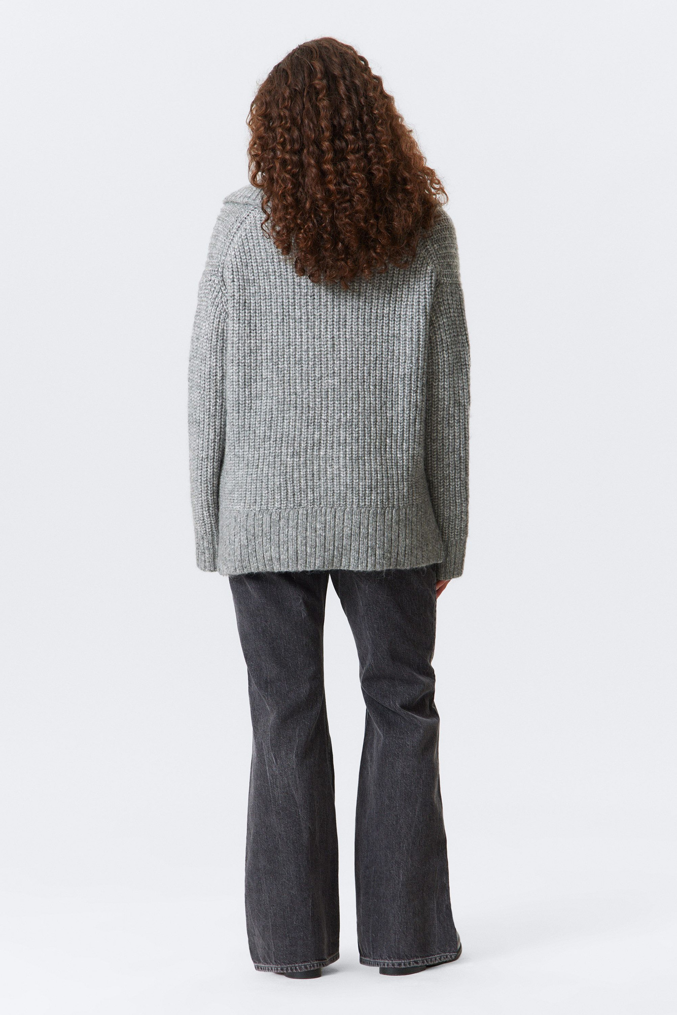 rib-knit half-zip turtleneck sweater - Grey Melange | Weekday EU