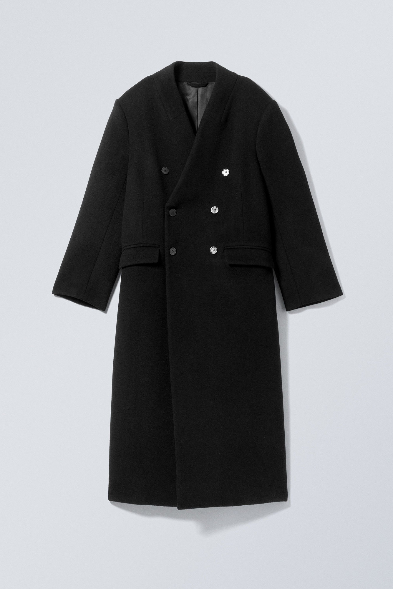 ジャケット・アウター Oversized Wool Double Long Coat - Black oversized double-breasted wool-blend coat - Black | Weekday EU