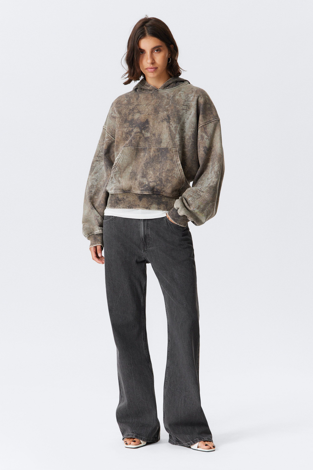 loose fit printed hoodie - Khaki Green Forest | Weekday WW