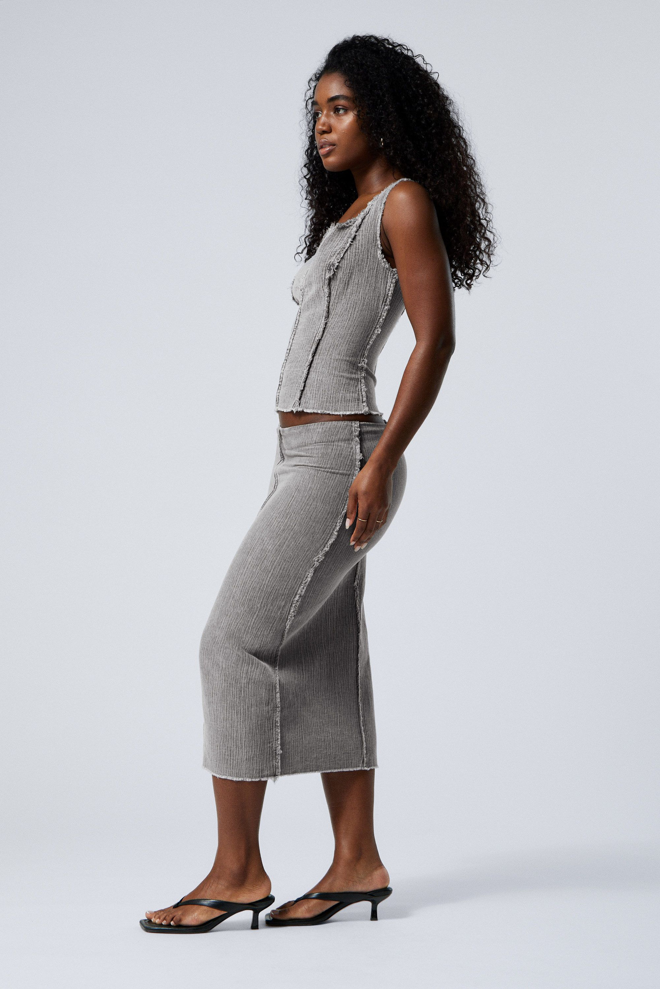 【Anyone more】Kenta Grey Washing Long Skirt WanzeLongGatheredSkirtinSteelG