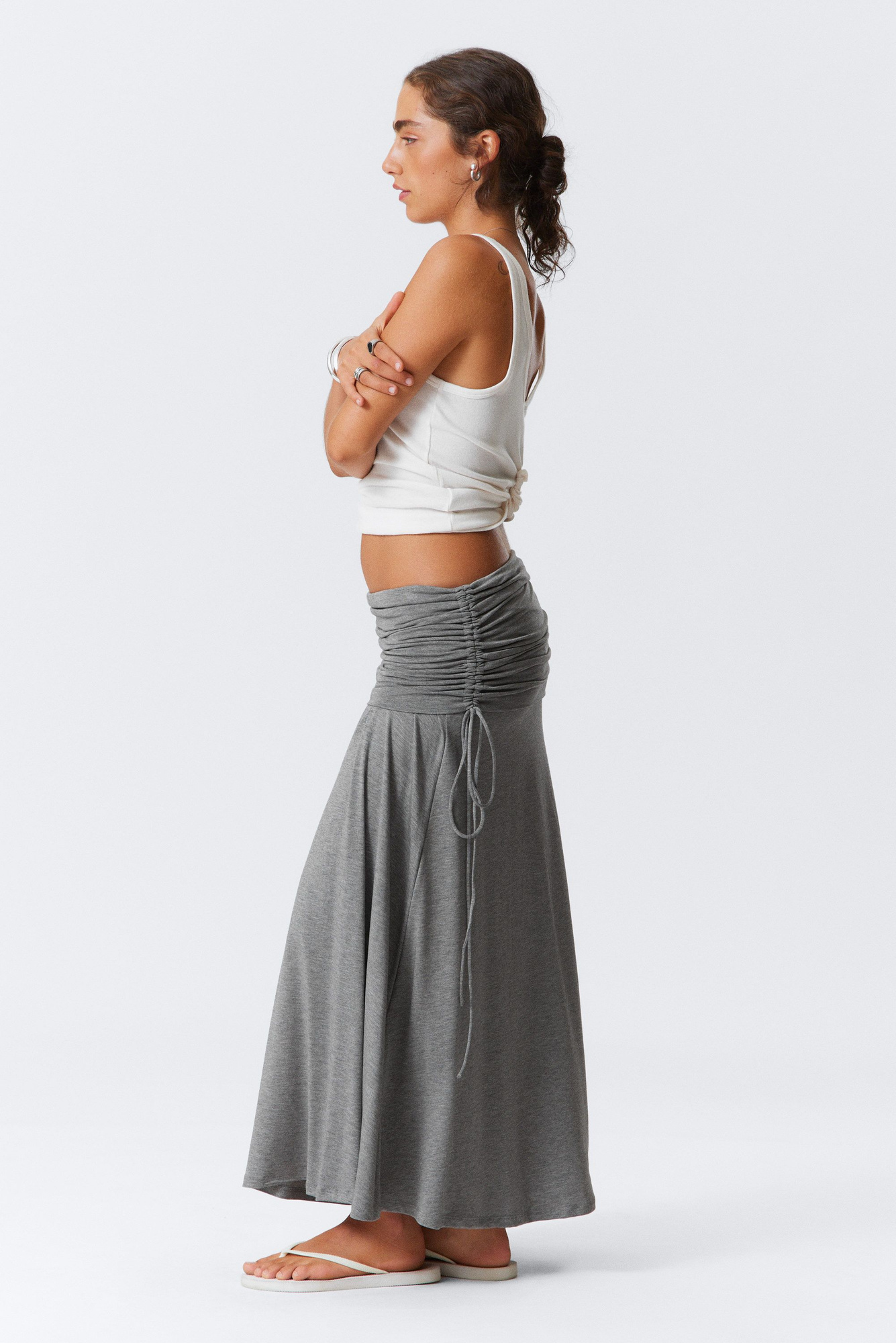 ◆ojos◆ Layering Draped Maxi Skirt Warm Grey 25SS-SK04-WGR Harper Maxi Skirt, Japanese Cupro, 90's Grey