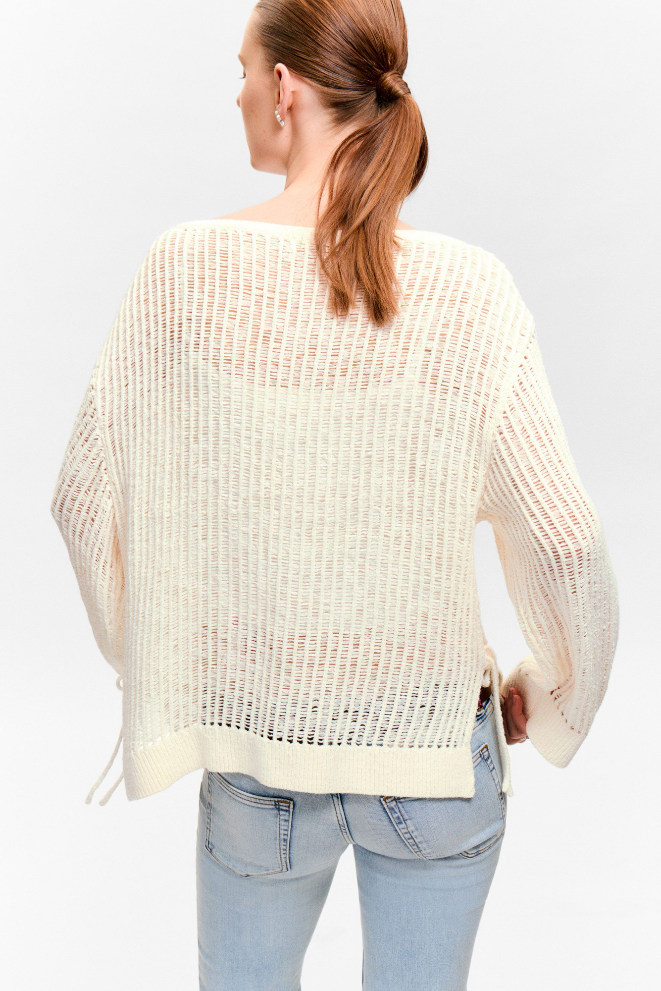 loose open-knit side slit sweater - White | Monki EU