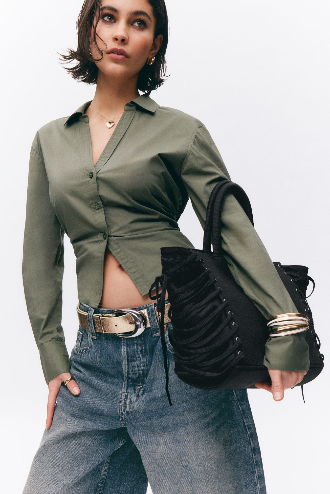 ハンドバッグ COTTON AND NYLON HANDBAG lacing cotton handbag - Black | Monki WW
