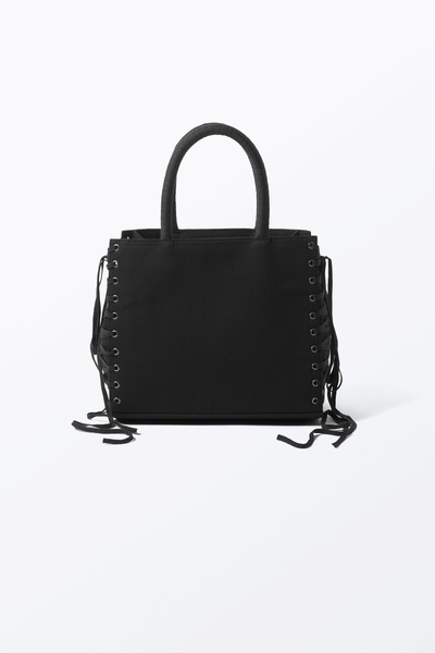 ★ MISEKI SEOUL★ Belted flat shoulder bag CHARCOAL MSK251B lacing cotton handbag - Black | Monki WW