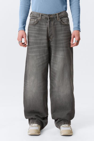 astro mid rise loose baggy leg jeans - Mine Grey | Weekday WW