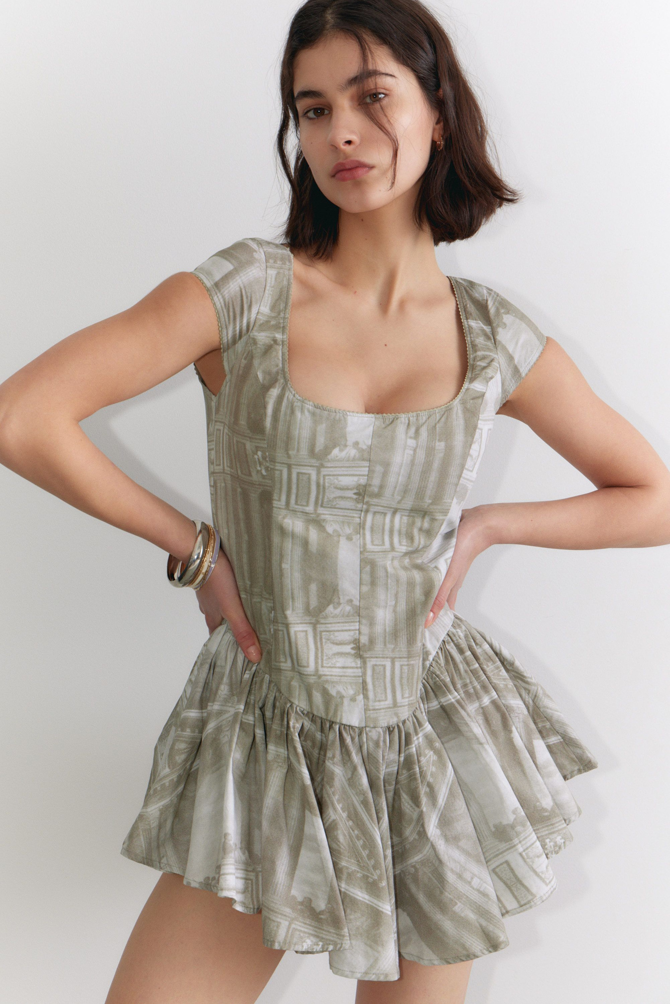 fit and flare mini dress - Khaki Green - Baroque Frame