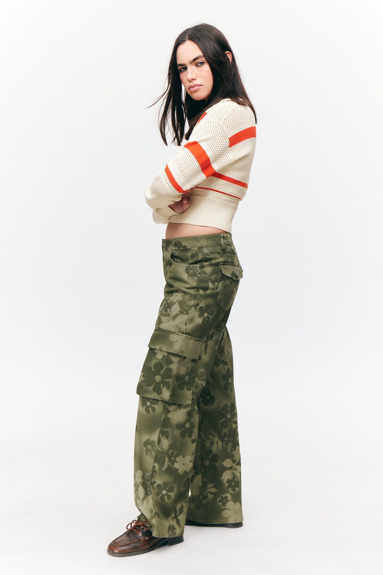 loose fit low waist twill cargo trousers - Khaki Green