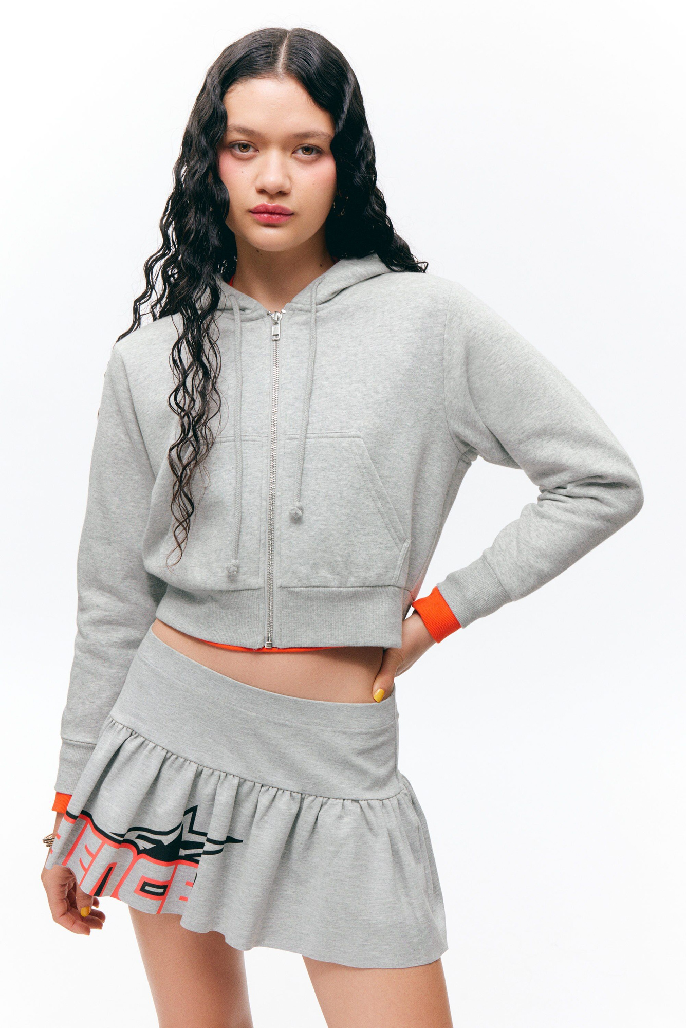 もともと cropped zip hoodie - Washed Light Grey | Monki WW