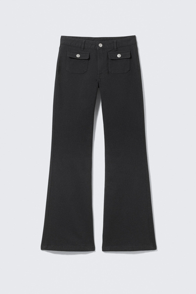 low waisted bootcut twill trousers - Black | Monki WW