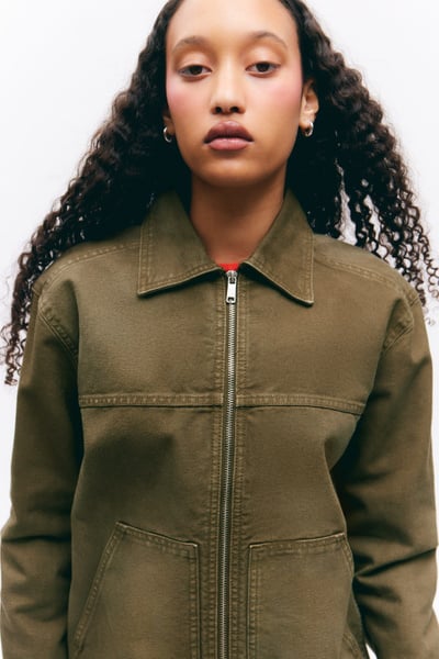 two-way zip oxford jacket - Dark Khaki Green | Monki WW