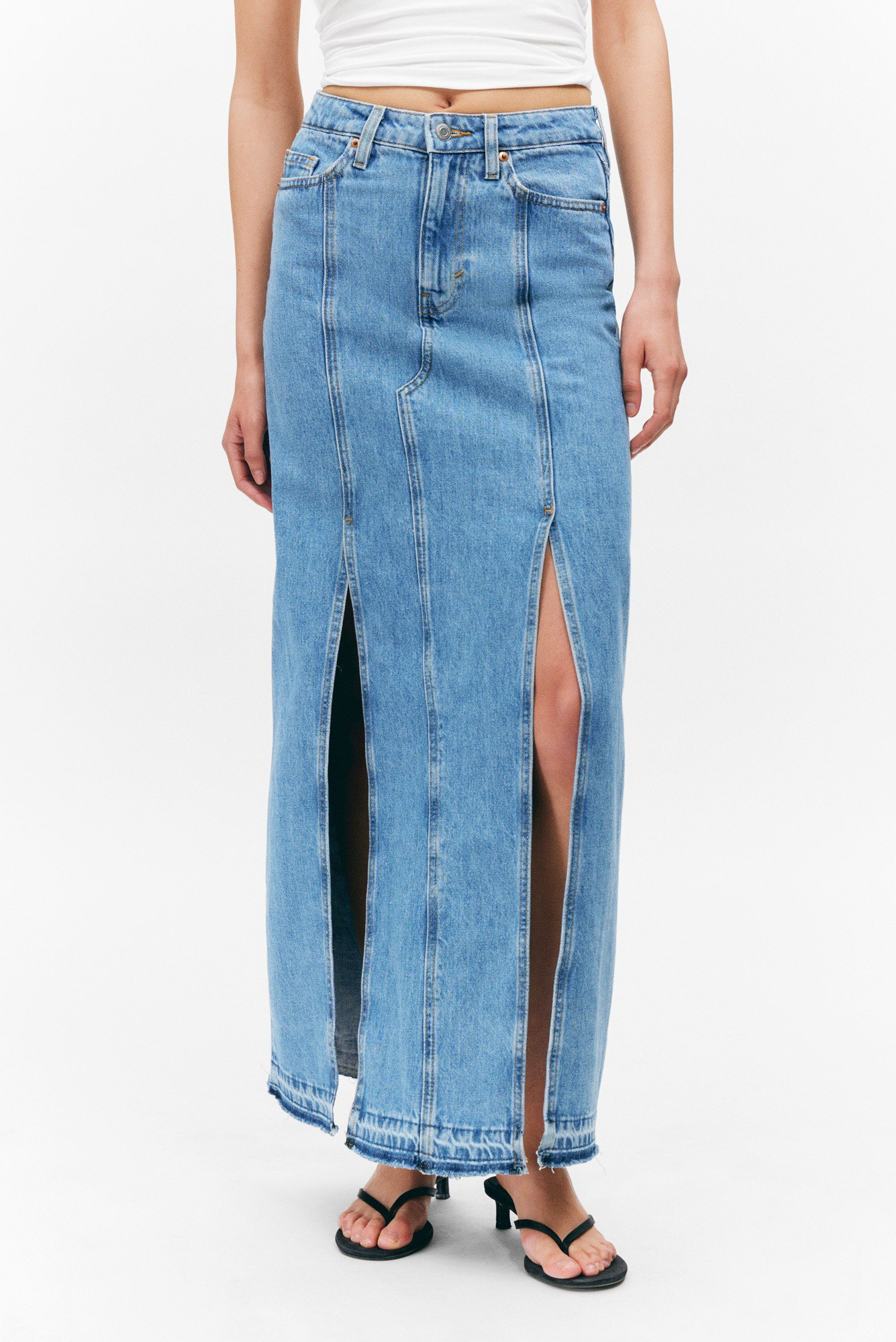 MURRAL 23SS Trucked Slit denim（Blue） MURRAL 23SS Trucked Slit denim（Blue） Midi Denim Front Slit