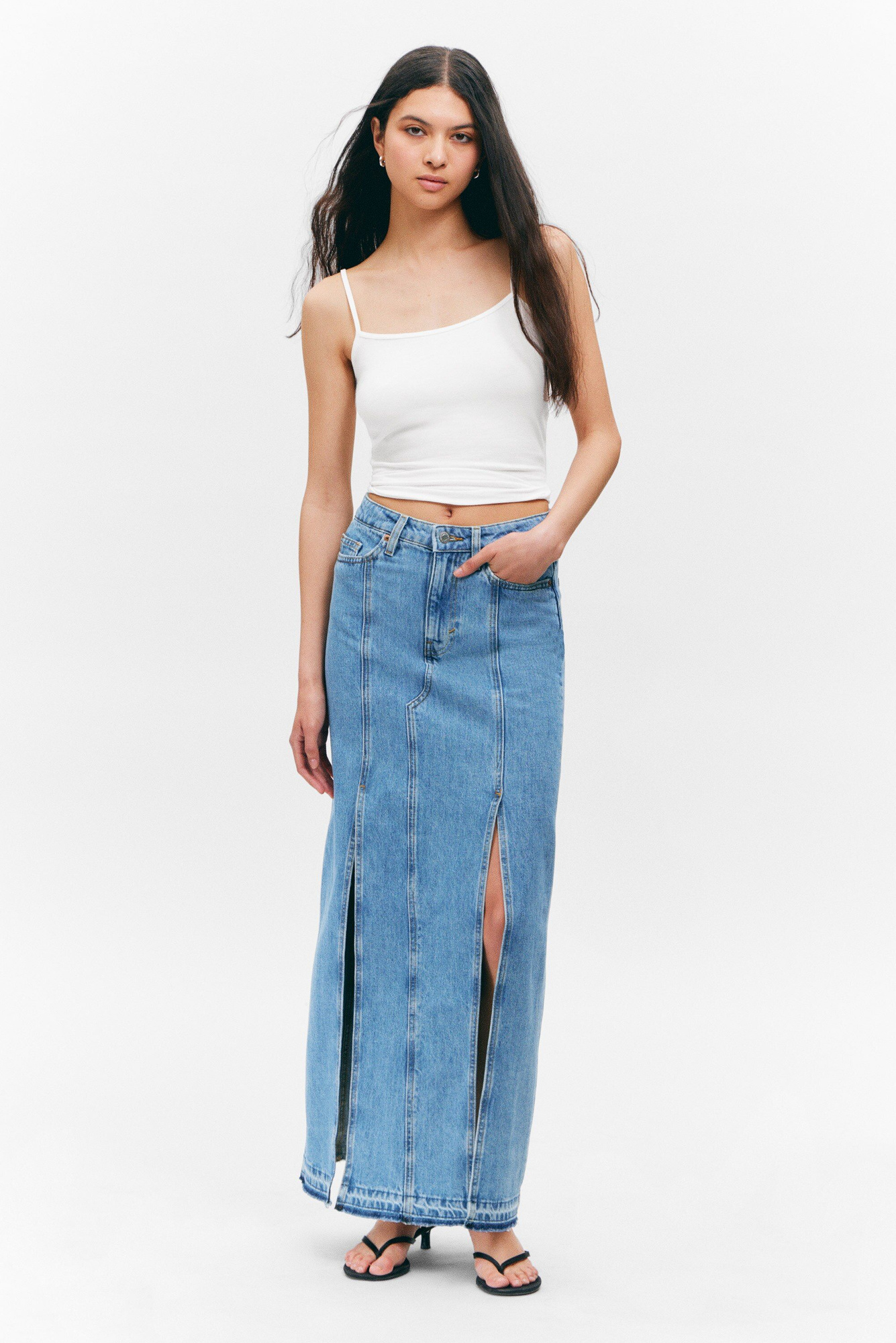 mid-waist split denim skirt - Fresh Blue - Medium Blue