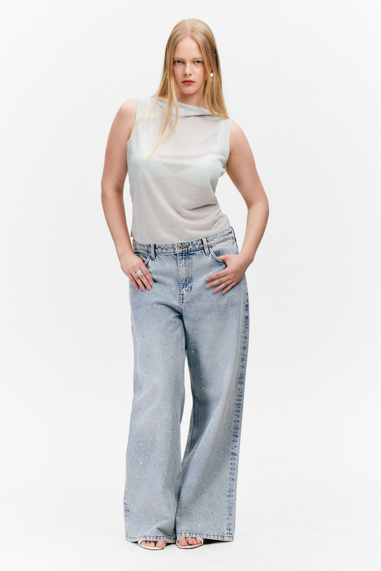 トップス boat neck tanktop sleeveless boatneck tank top - Light Grey Glitter | Monki WW