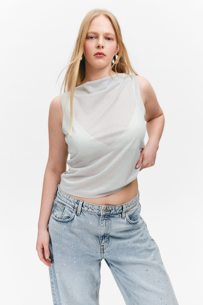 sleeveless boatneck tank top - Light Grey Glitter | Monki WW