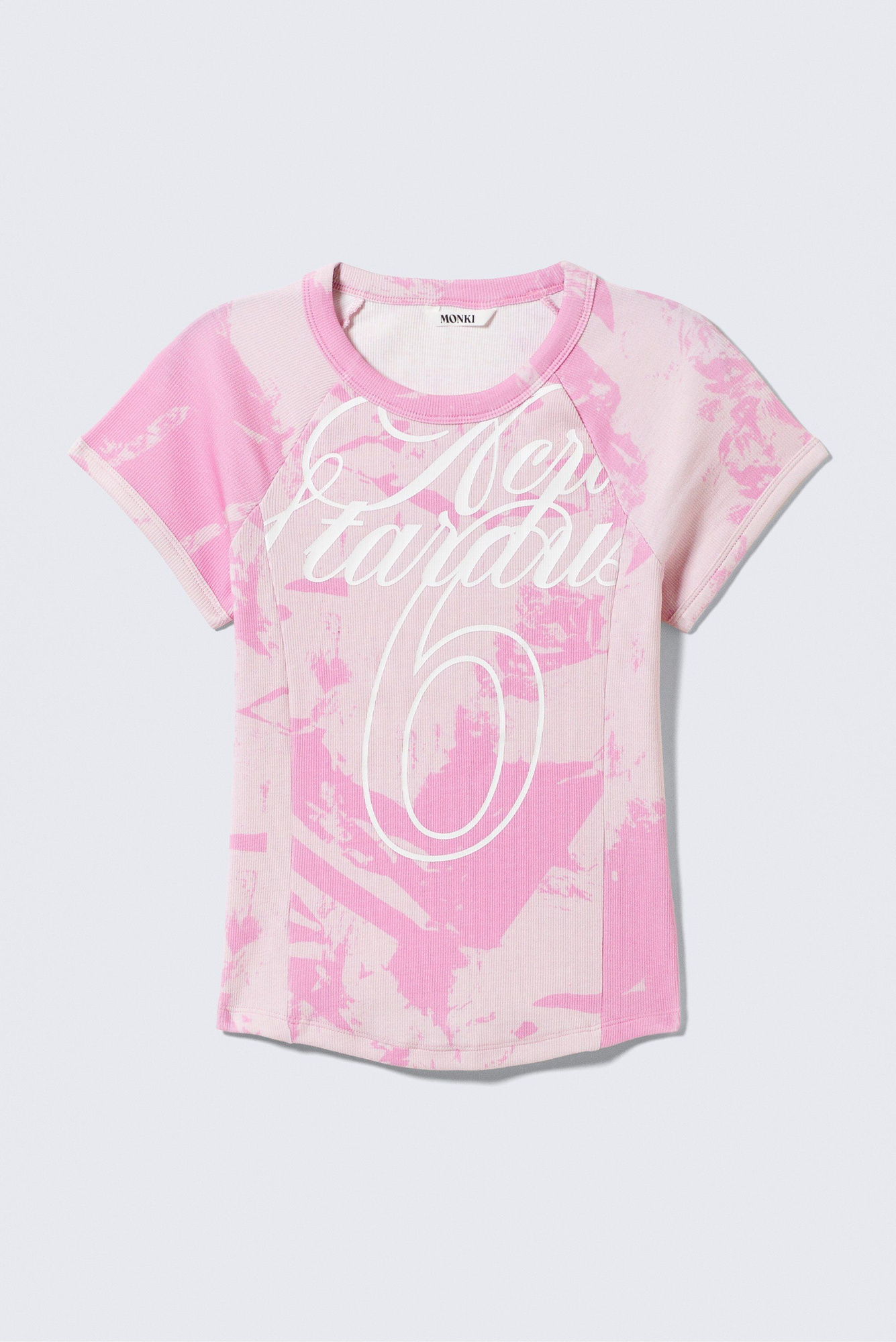 contrast stitch fitted t-shirt - Pink Stardust | Monki WW
