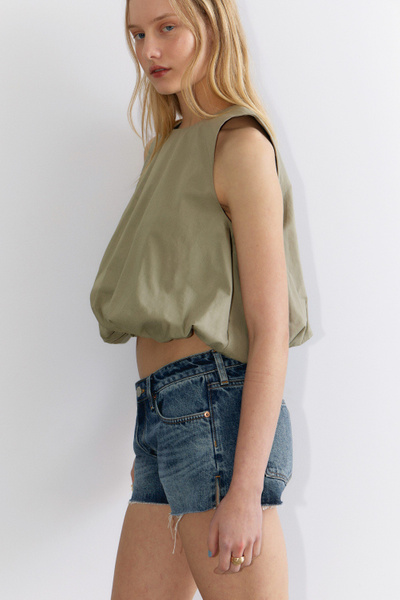 ブランド雑貨総合 balloon hem sleeveless poplin top - Khaki Green | Monki WW トップス