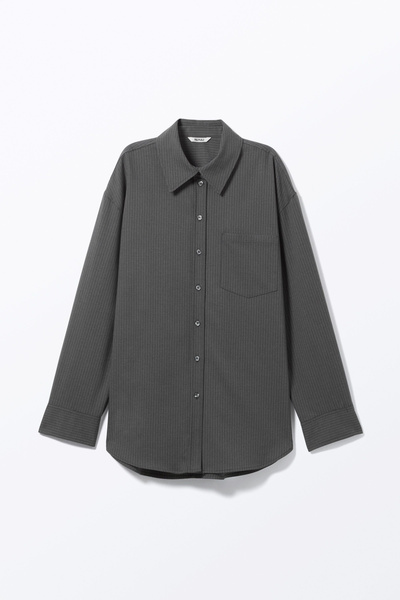 long-sleeved oversized poplin shirt - Pinstriped Dark Grey