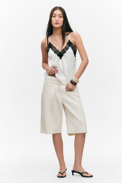 lace-trimmed satin camisole - White | Monki WW