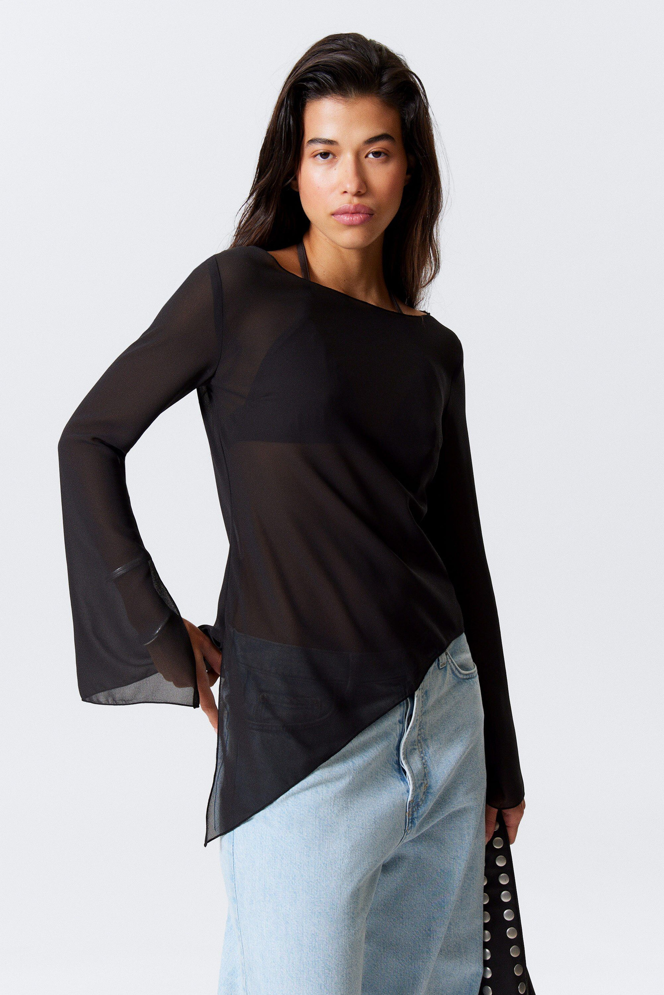 emm ensemblesleeve blouse 黒 Puff-sleeved Peplum Blouse - Black - Ladies | H&M US