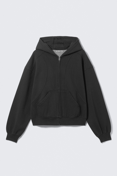 loose fit blocked zip hoodie - Washed Black | Weekday WW