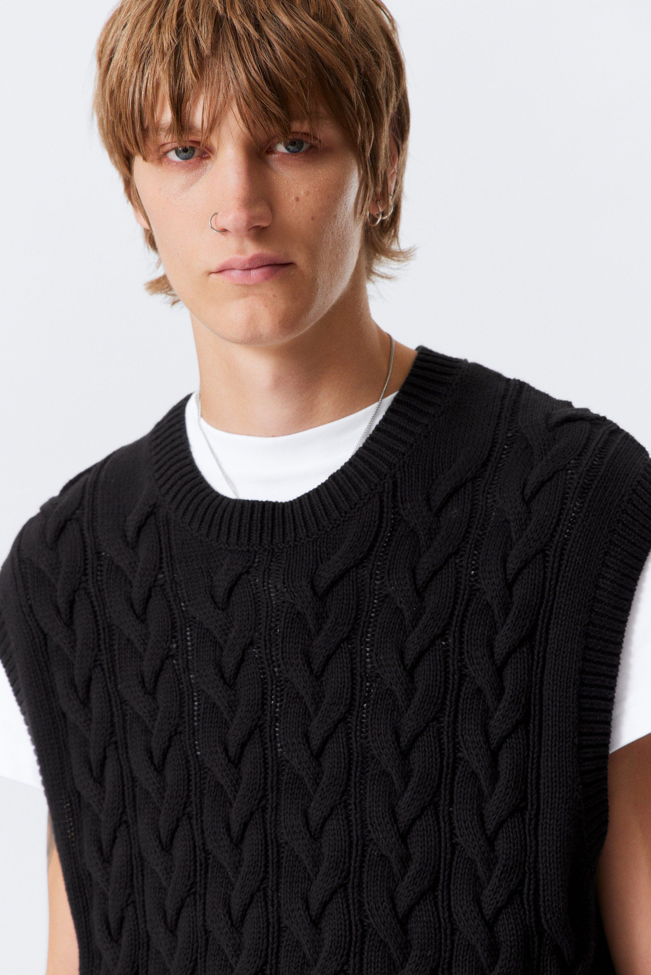 cable knit cotton vest - Black | Weekday WW
