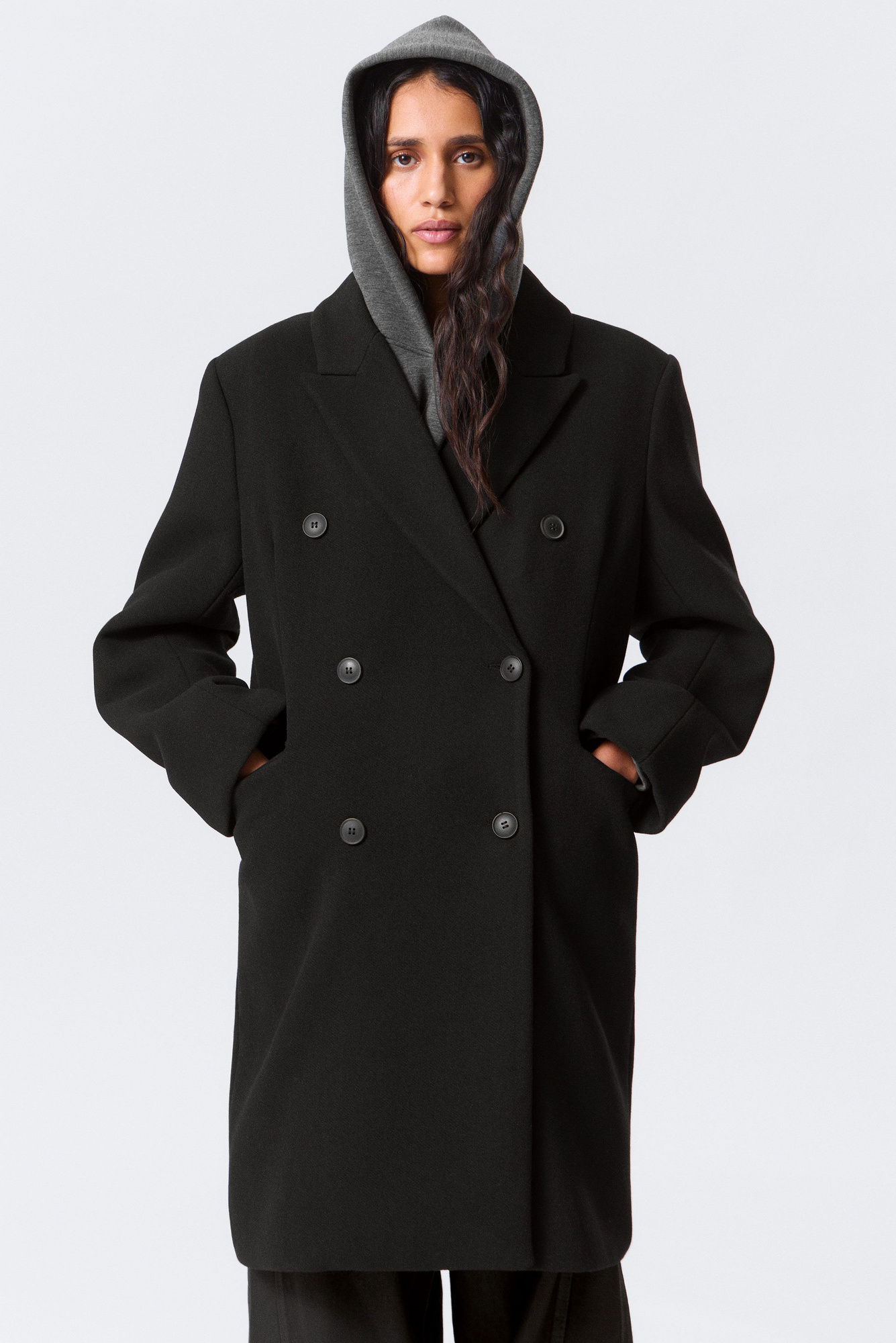 oversized knee-length wool-blend coat - Black | Weekday WW