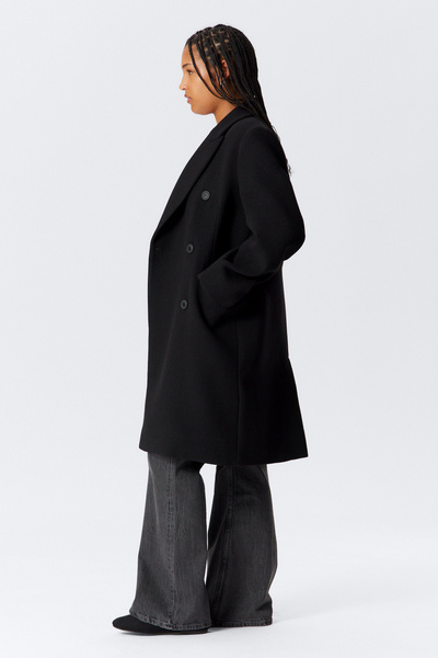 oversized knee-length wool-blend coat - Black | Weekday WW