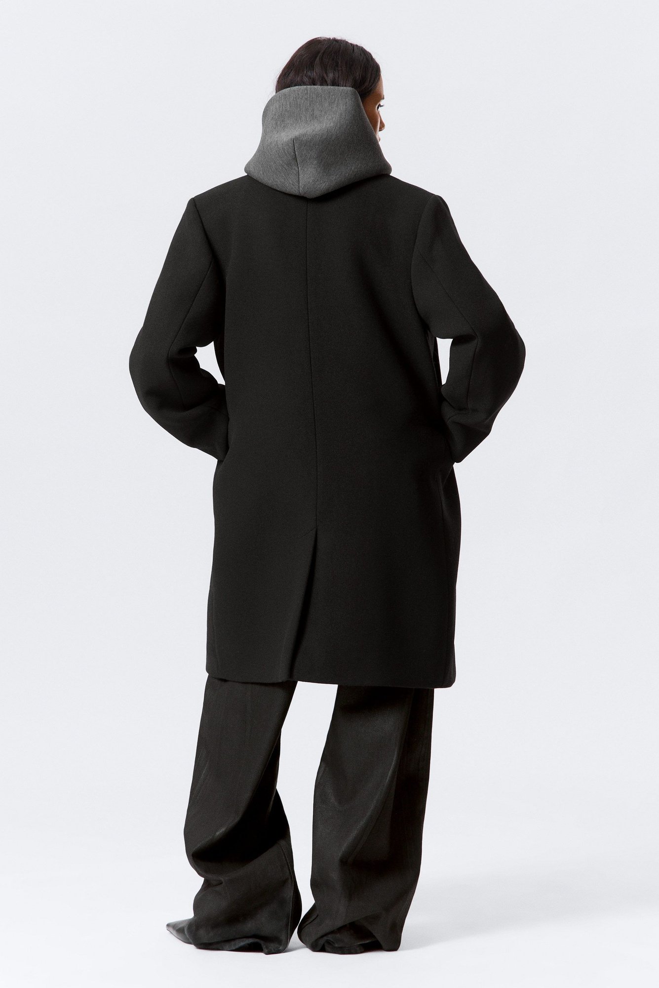 oversized knee-length wool-blend coat - Black | Weekday WW