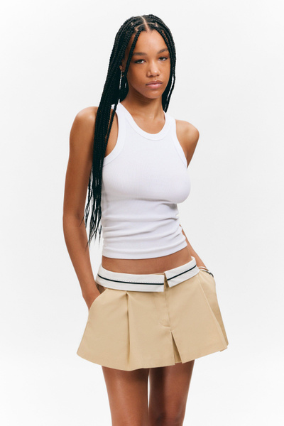 folded waist pleated mini skirt - Beige | Monki WW
