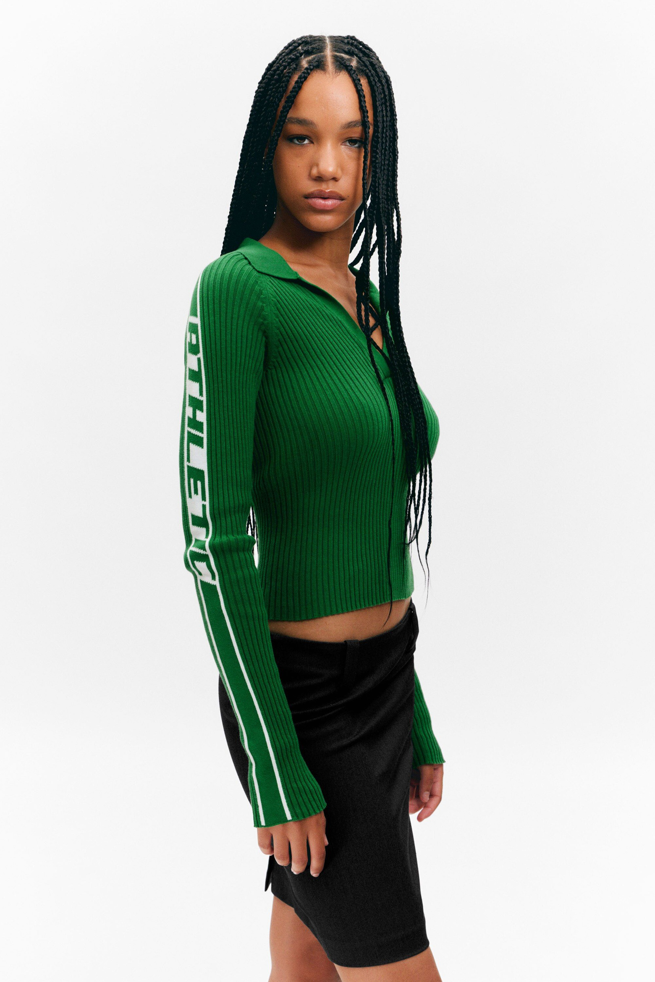 ANDREA&amp;Co. ニット yukko long-sleeved ribbed knit v-neck top - Green | Monki WW