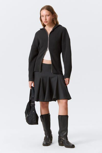 long knitted zip hoodie - Black | Monki EU