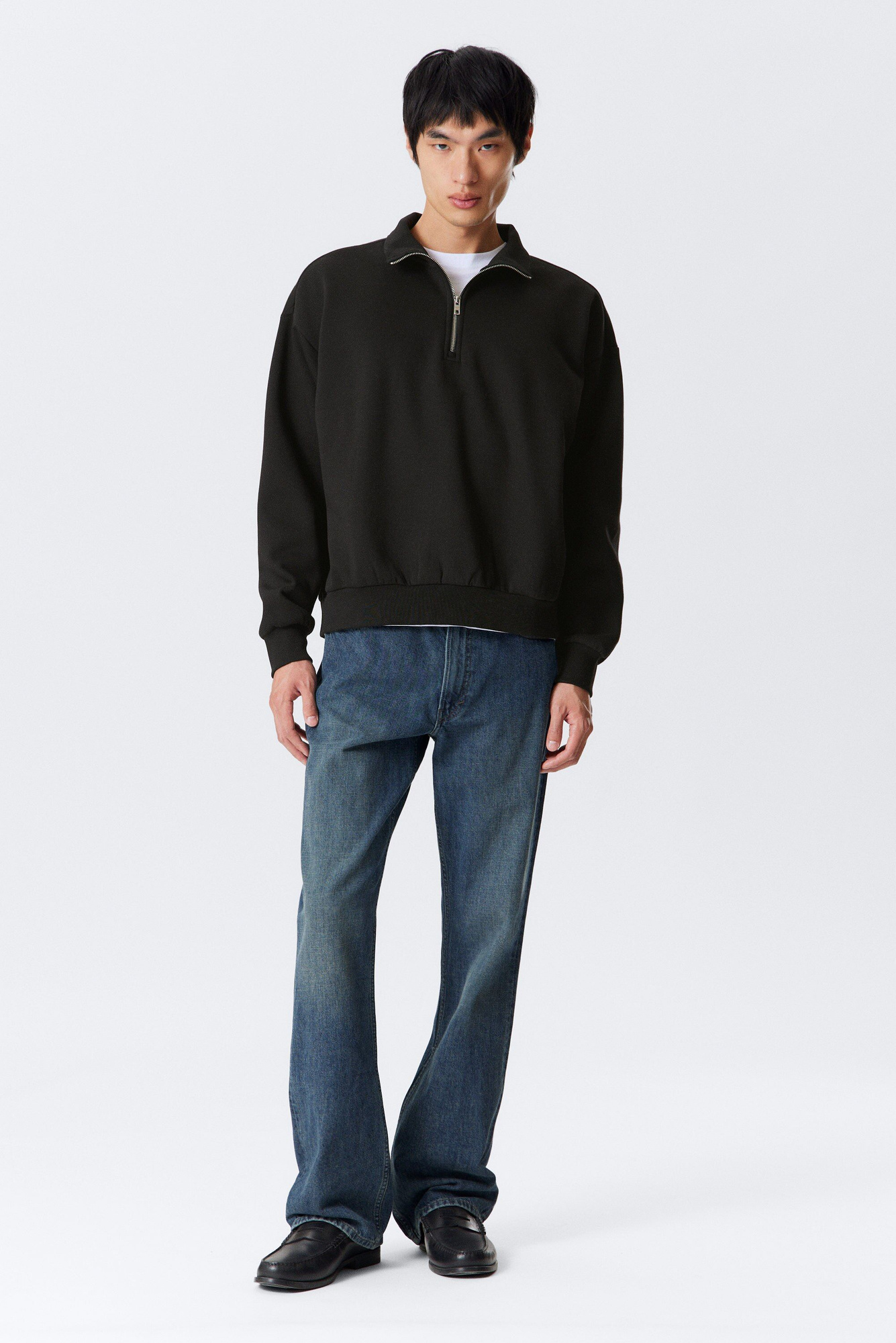 loose half zip sweatshirt - Black | Weekday EU