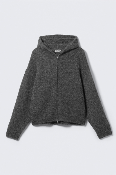 knitted boxy wool-blend zip hoodie - Dark Grey | Weekday WW
