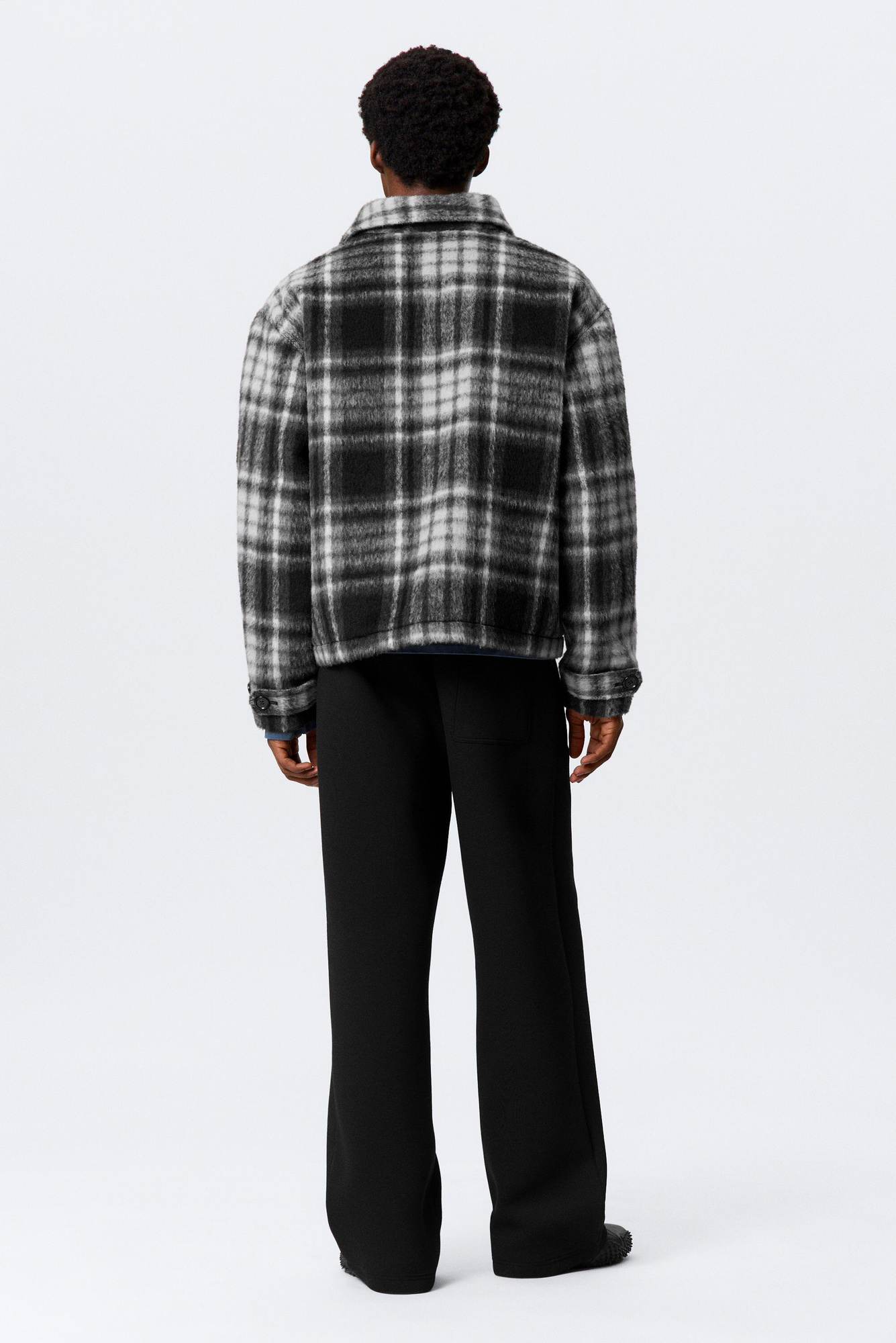relaxed wool-blend zip jacket - Black Check | Weekday EU
