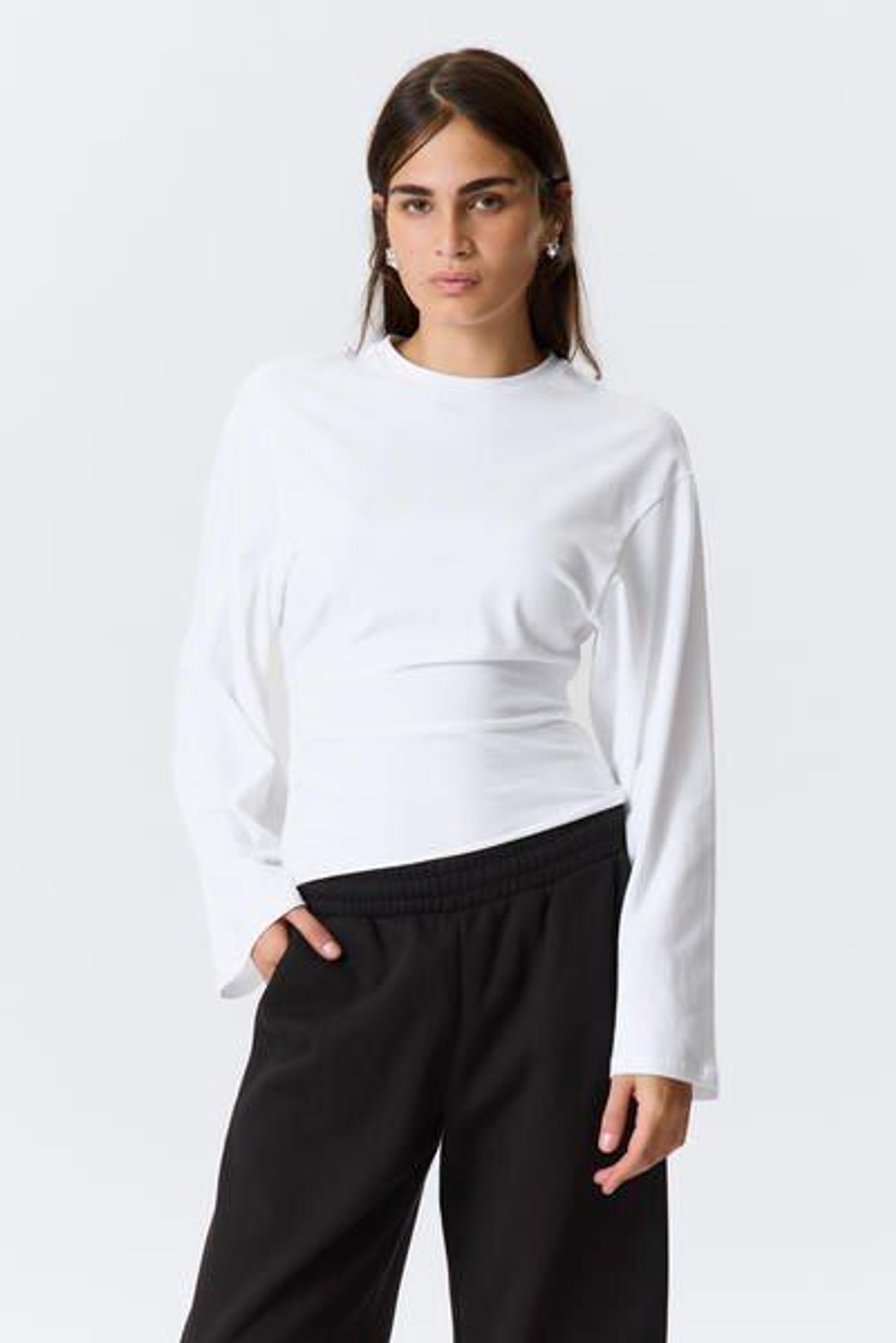 ruched long-sleeved t-shirt - White | Weekday WW